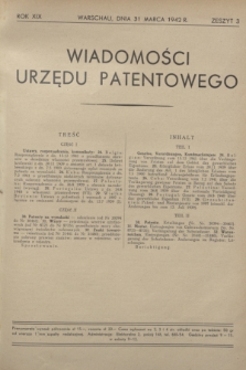 Wiadomości Urzędu Patentowego. R.19, z. 3 (31 marca 1942)