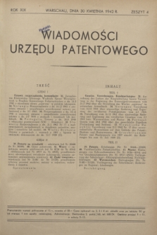 Wiadomości Urzędu Patentowego. R.19, z. 4 (30 kwietnia 1942)