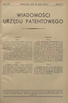 Wiadomości Urzędu Patentowego. R.19, z. 5 (30 maja 1942)