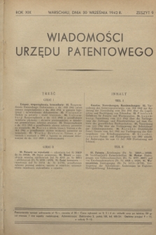 Wiadomości Urzędu Patentowego. R.19, z. 9 (30 września 1942)