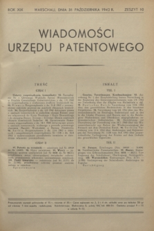 Wiadomości Urzędu Patentowego. R.19, z. 10 (31 października 1942)