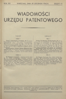 Wiadomości Urzędu Patentowego. R.19, z. 11 (30 listopada 1942)
