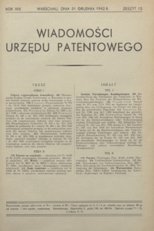 Wiadomości Urzędu Patentowego. R.19, z. 12 (31 grudnia 1942)