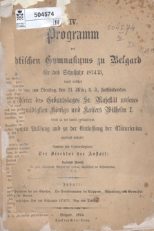 Programm des Städtischen Gymnasiums zu Belgard : für das Schuljahr. 1875, nr 4