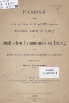 Programm des städtischen Gymnasiums zu Danzig. 1878