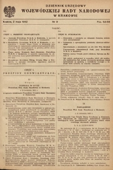 Dziennik Urzędowy Wojewódzkiej Rady Narodowej w Krakowie. 1952, nr 9 |PDF|
