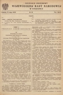 Dziennik Urzędowy Wojewódzkiej Rady Narodowej w Krakowie. 1952, nr 10 |PDF|