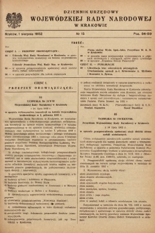 Dziennik Urzędowy Wojewódzkiej Rady Narodowej w Krakowie. 1952, nr 15 |PDF|