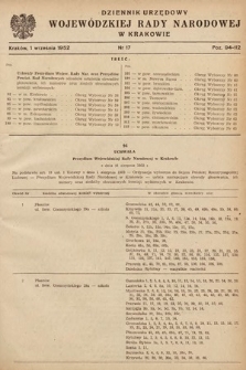 Dziennik Urzędowy Wojewódzkiej Rady Narodowej w Krakowie. 1952, nr 17 |PDF|