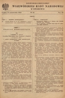 Dziennik Urzędowy Wojewódzkiej Rady Narodowej w Krakowie. 1952, nr 20 |PDF|
