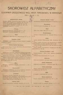 Dziennik Urzędowy Wojewódzkiej Rady Narodowej w Krakowie. 1954, skorowidz alfabetyczny |PDF|