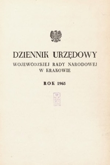 Dziennik Urzędowy Wojewódzkiej Rady Narodowej w Krakowie. 1965, skorowidz alfabetyczny |PDF|