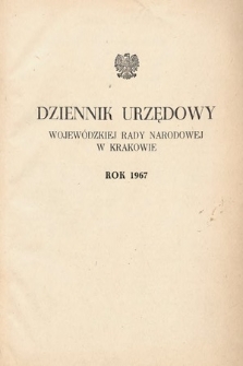 Dziennik Urzędowy Wojewódzkiej Rady Narodowej w Krakowie. 1967, skorowidz alfabetyczny. |PDF|