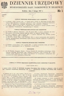 Dziennik Urzędowy Wojewódzkiej Rady Narodowej w Krakowie. 1967, nr 1 |PDF|