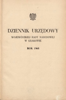 Dziennik Urzędowy Wojewódzkiej Rady Narodowej w Krakowie. 1968, skorowidz alfabetyczny. |PDF|