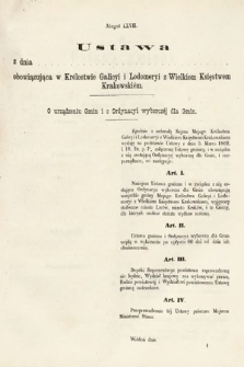 [Kadencja I, sesja III, al. 67] Alegaty do Sprawozdań Stenograficznych z Trzeciej Sesyi Sejmu Galicyjskiego z roku 1865-1866. Alegat 67