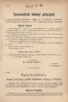 [Kadencja IV, sesja III, al. 85] Alegata do Sprawozdań Stenograficznych z Trzeciej Sesyi Czwartego Peryodu Sejmu Krajowego Królestwa Galicyi i Lodomeryi wraz z Wielkiem Księstwem Krakowskiem z roku 1880. Alegat 85