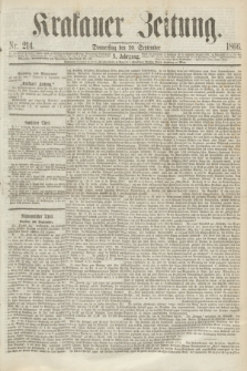 Krakauer Zeitung.Jg.10, Nr. 214 (20 September 1866) + dod.