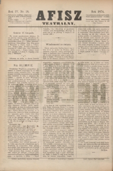 Afisz Teatralny.R.4, nr 26 (15 listopada 1874) + dod.