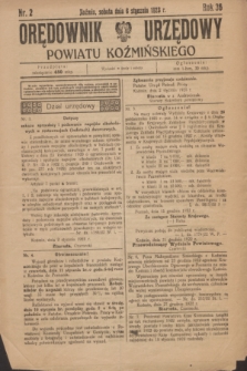 Orędownik Urzędowy Powiatu Koźmińskiego. R.36, nr 2 (6 stycznia 1923)