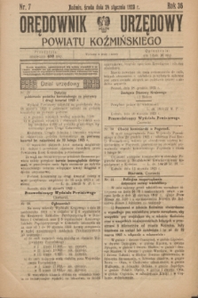 Orędownik Urzędowy Powiatu Koźmińskiego. R.36, nr 7 (24 stycznia 1923)