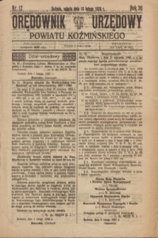 Orędownik Urzędowy Powiatu Koźmińskiego. R.36, nr 12 (10 lutego 1923)