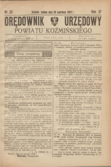 Orędownik Urzędowy Powiatu Koźmińskiego. R.37, nr 52 (28 czerwca 1924)
