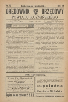 Orędownik Urzędowy Powiatu Koźmińskiego. R.39, nr 72 (8 września 1926)