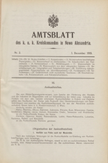 Amtsblatt des k. u. k. Kreiskommandos in Nowo Alexandria.1915, Nr. 2 (1 December)