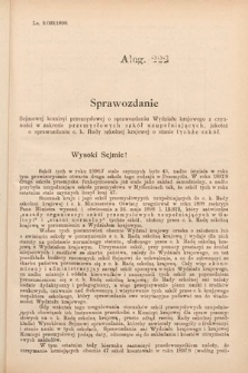 [Kadencja VII, sesja IV, al. 222] Alegata do Sprawozdań Stenograficznych z Czwartej Sesyi Siódmego Peryodu Sejmu Krajowego Królestwa Galicyi i Lodomeryi z Wielkiem Księstwem Krakowskiem z roku 1898/9. Alegat 222