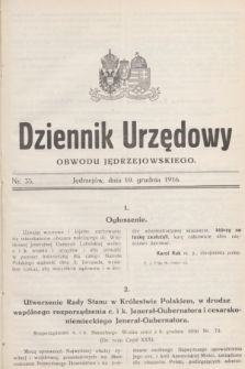 Dziennik Urzędowy Obwodu Jędrzejowskiego.1916, nr 35 (10 grudnia)