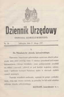 Dziennik Urzędowy Obwodu Jędrzejowskiego.1917, nr 38 (27 lutego)