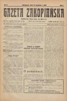 Gazeta Zakopiańska.R.1, nr 9 (15 września 1921)