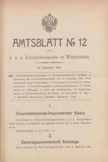 Amtsblatt№ 12 des k.u.k. Kreiskommandos in Włoszczowa. 1915 (20 November)