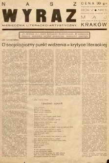 Nasz Wyraz : miesięcznik literacko-artystyczny młodych. 1938, nr 5