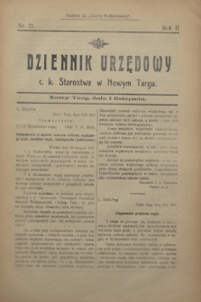 Dziennik Urzędowy c.k. Starostwa w Nowym Targu : dodatek do „Gazety Podhalańskiej”.R.2, nr 21 (1 listopada [1917])