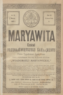 Maryawita : czciciel Przenajświętszego Sakramentu. R.3, № 12 (25 marca 1909)