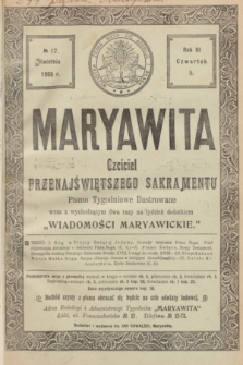 Maryawita : czciciel Przenajświętszego Sakramentu. R.3, № 17 (29 kwietnia 1909)