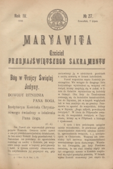 Maryawita : Czciciel Przenajświętszego Sakramentu. R.4, № 27 (7 lipca 1910)