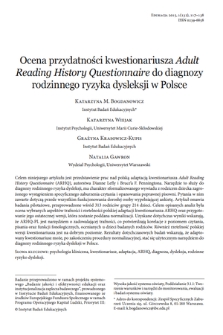 Ocena przydatności kwestionariusza Adult Reading History Questionnaire do diagnozy rodzinnego ryzyka dysleksji w Polsce