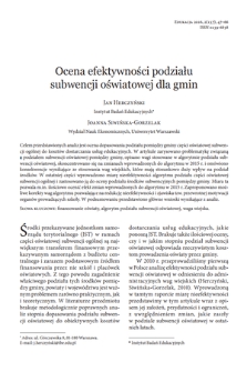 The adequacy of the division of education subsidy between local territorial units – an assessment