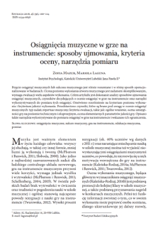 Osiągnięcia muzyczne w grze na instrumencie: sposoby ujmowania, kryteria oceny, narzędzia pomiaru