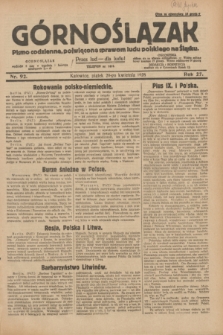 Górnoślązak : pismo codzienne, poświęcone sprawom ludu polskiego na Śląsku.R.27, nr 92 (20 kwietnia 1928) + dod.