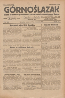 Górnoślązak : pismo codzienne, poświęcone sprawom ludu polskiego na Śląsku.R.27, nr 218 (20 września 1928) + dod.