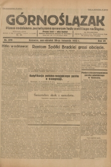 Górnoślązak : pismo codzienne, poświęcone sprawom ludu polskiego na Śląsku.R.31, nr 278 (28 listopada 1932)