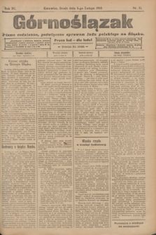 Górnoślązak : pismo codzienne, poświęcone sprawom ludu polskiego na Śląsku.R.4, nr 31 (8 lutego 1905)