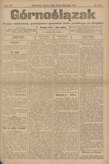 Górnoślązak : pismo codzienne, poświęcone sprawom ludu polskiego na Sląsku.R.4, nr 190 (19 sierpnia 1905)