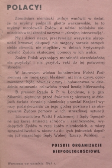 Polacy! Zbrodniarz niemiecki usiłuje wmówić w świat, że to myśmy podpalili ghetto warszawskie [...]