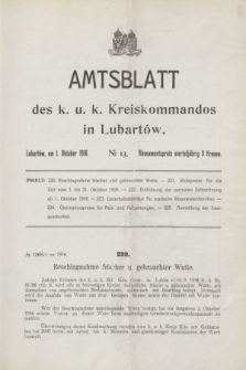 Amtsblatt des k. u. k. Kreiskommandos in Lubartów. 1916, № 13 (1 Oktober)