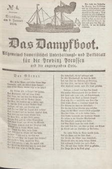 Das Dampfboot : allgemeines humoristisches Unterhaltungs- und Volksblatt für die Provinz Preussen und die angrenzenden Orte. Jg.8, № 4 (9 Januar 1838) + dod.